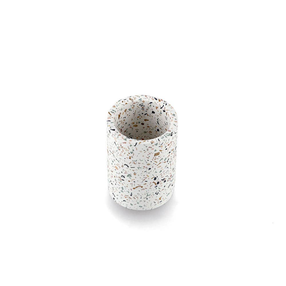 Gobelet à brosses à dents « Terrazzo » en ciment: Blanc / Env. Ø 8,2 x 11 cm