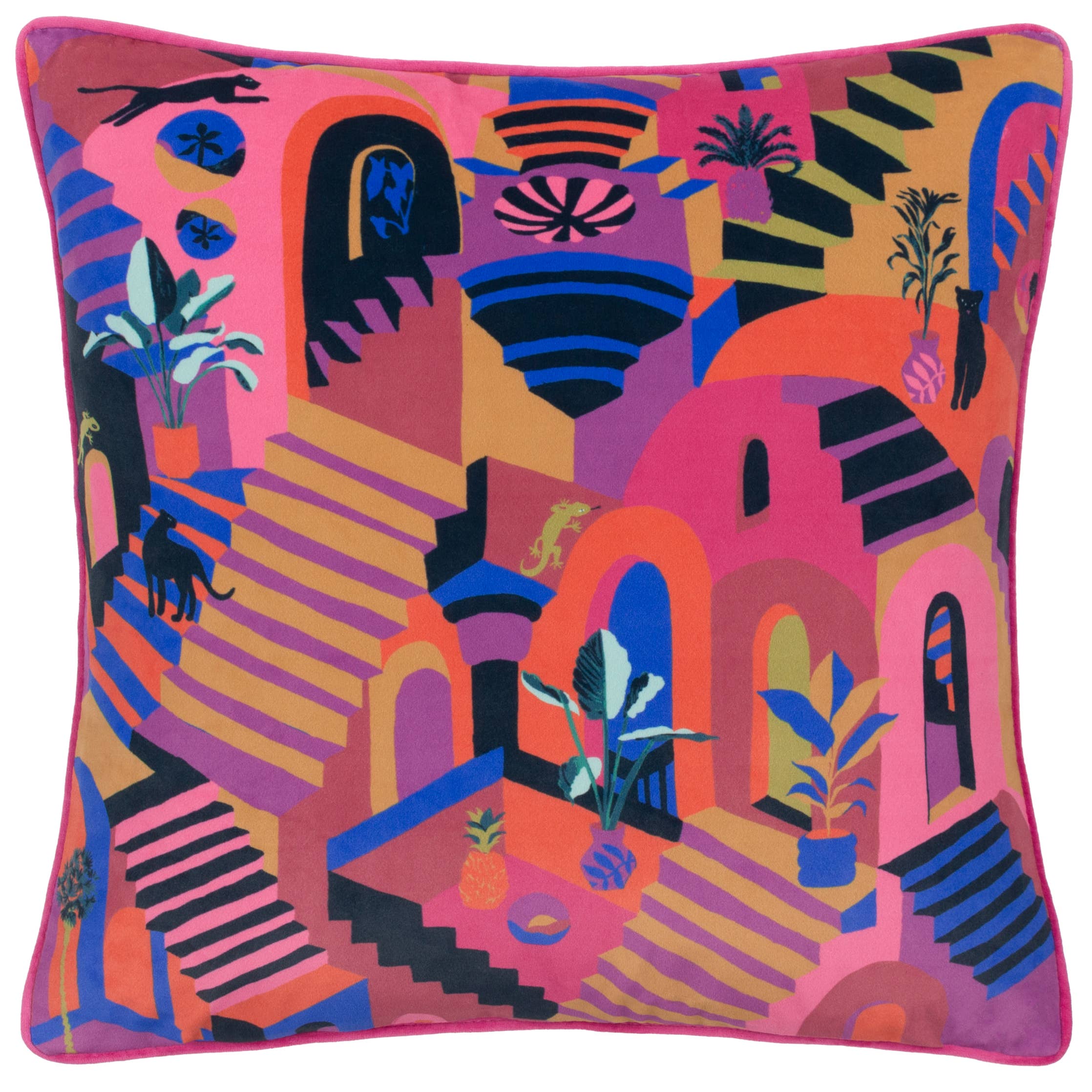 Coussin en velours brodé multicolore Eivissa: Multicolore / Garni en polyester / 43 x 43 cm