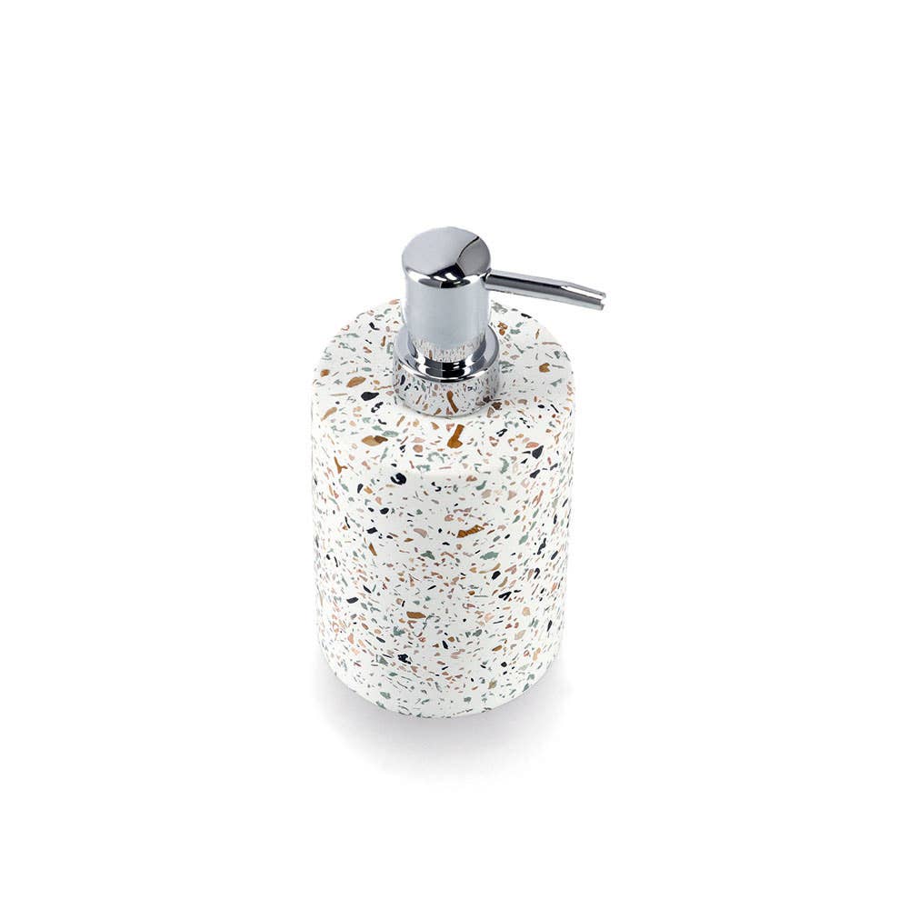 Distributeur de savon « Terrazzo » en ciment: Blanc / Env. Ø 8,2 x 16,8 cm