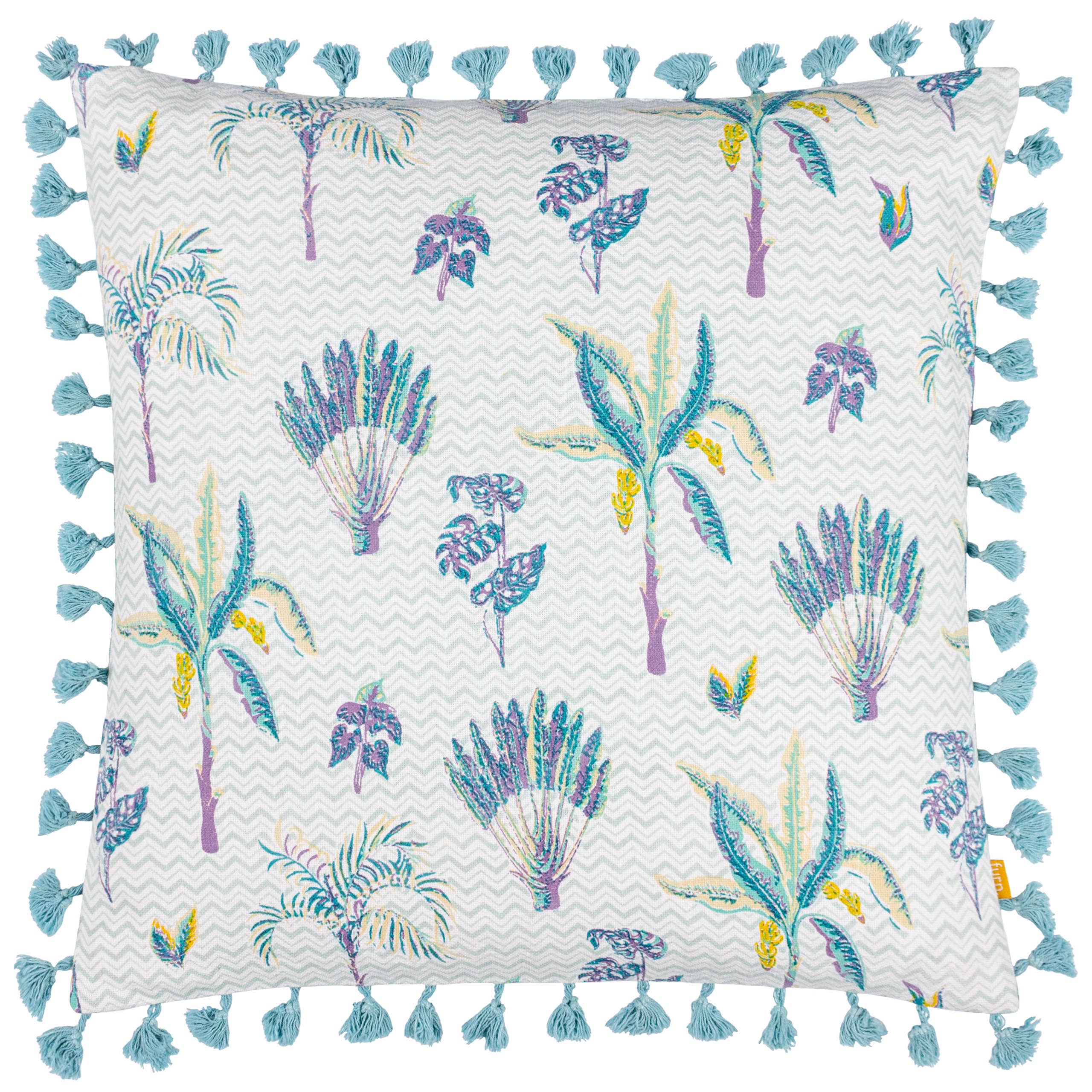 Coussin floral à pompons Chamae, lilas: Lilas / Garni en polyester / 50 x 50 cm