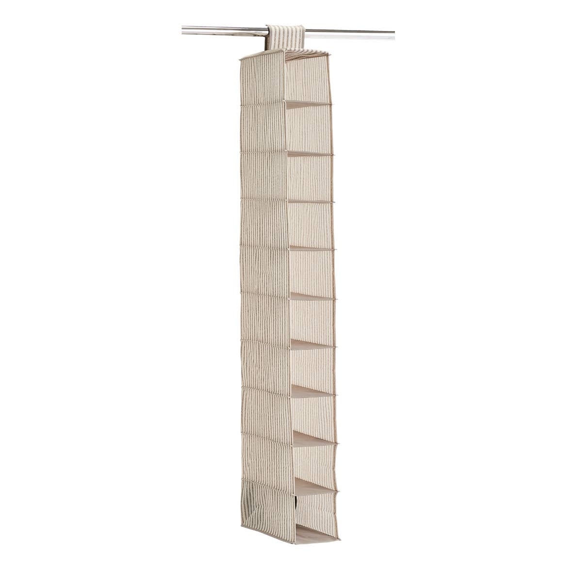Rangement suspendu "Stripes", 10 compartiments, non-tissé,: Beige / Env. 15 x 30 x 129 cm
