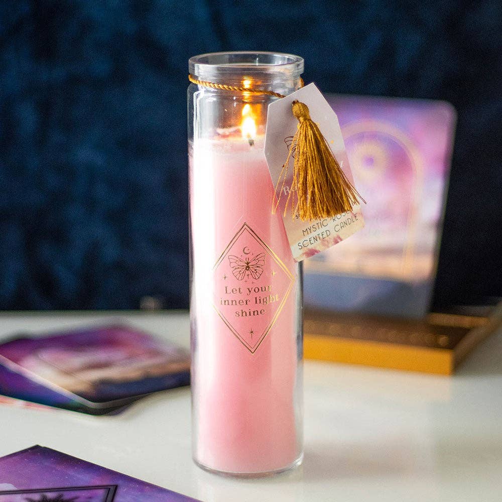 Bougie tube Mystic Rose avec cristaux de quartz rose