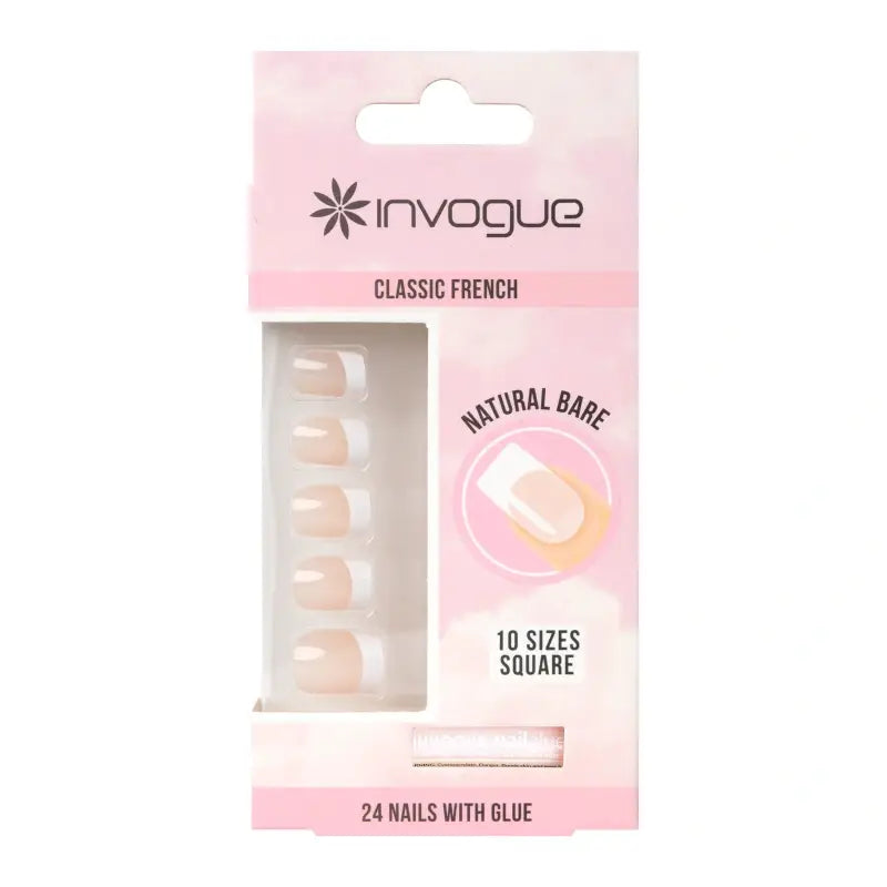 Ongles Carrés Français Invogue Bare - Paquet de 24