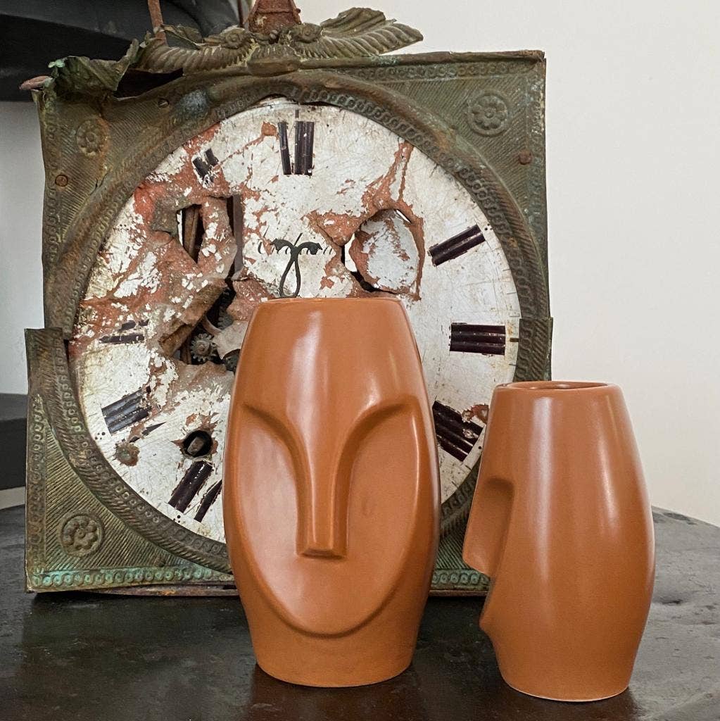Vase ceramic face mini brown L8 P8 H13 3cm: Brown