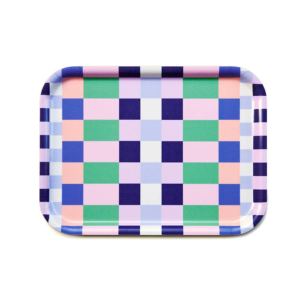 Plateau de service Vert gazon/Rose - Mélange damier - 27 x 20 cm